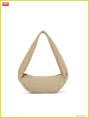 Woven Straw Hobo Shoulder Bag Zipper Half Moon Tote Summer Beach Purse